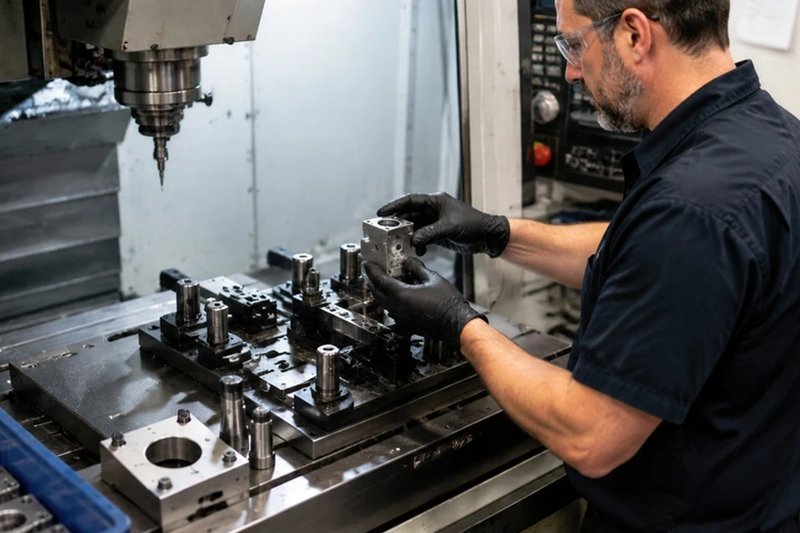worker using handling tooling and fixtures